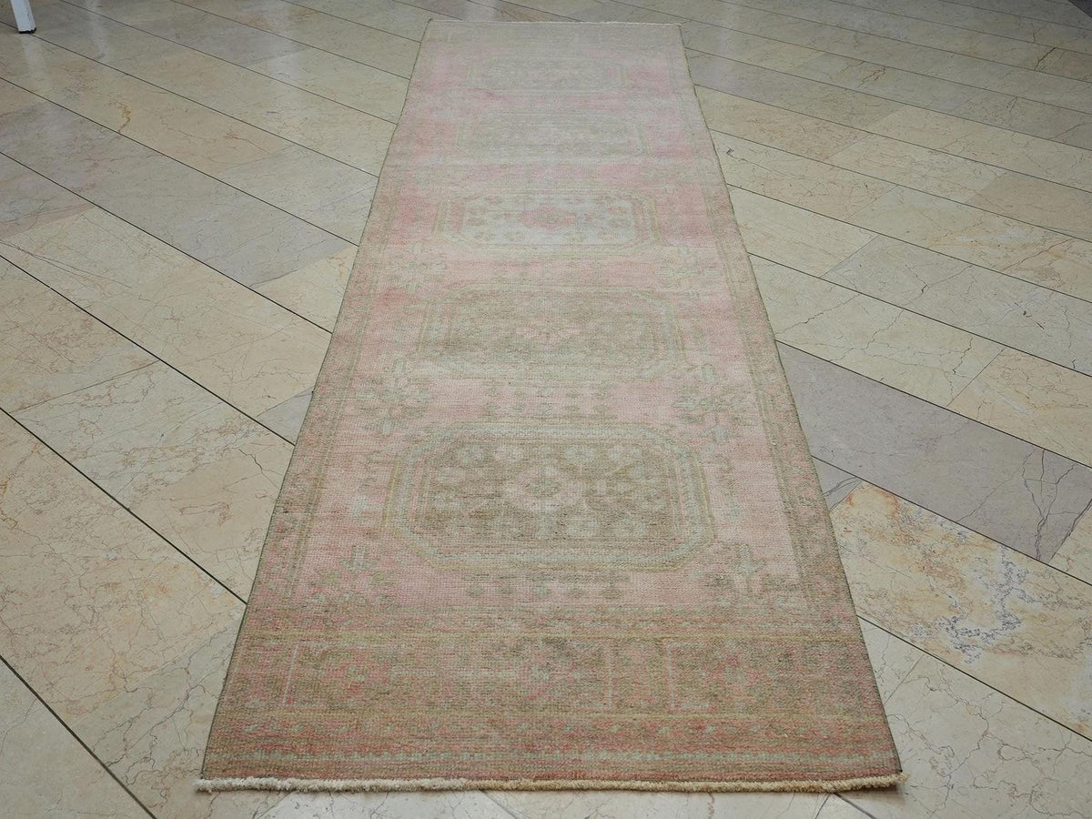 Salmon Pink Vintage Oushak Rug Runner: 3.1x11.2 Feet,Home Kitchen Decor Rugs.