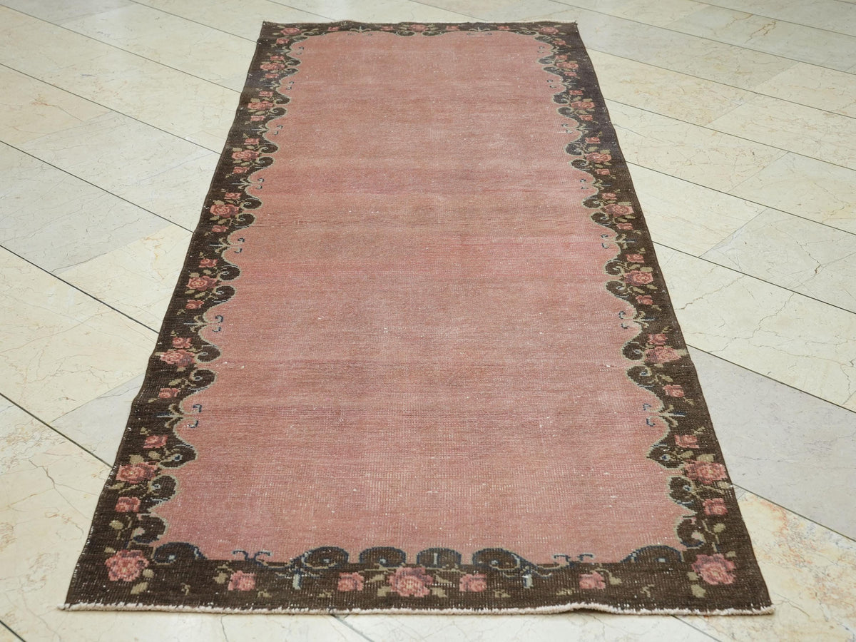 Salmon Pink & Brown Vintage Turkish Rug Runner,3.2x8.2 Feet,Anatolian Area Rugs