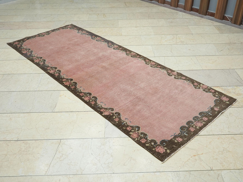 Salmon Pink & Brown Vintage Turkish Rug Runner,3.2x8.2 Feet,Anatolian Area Rugs