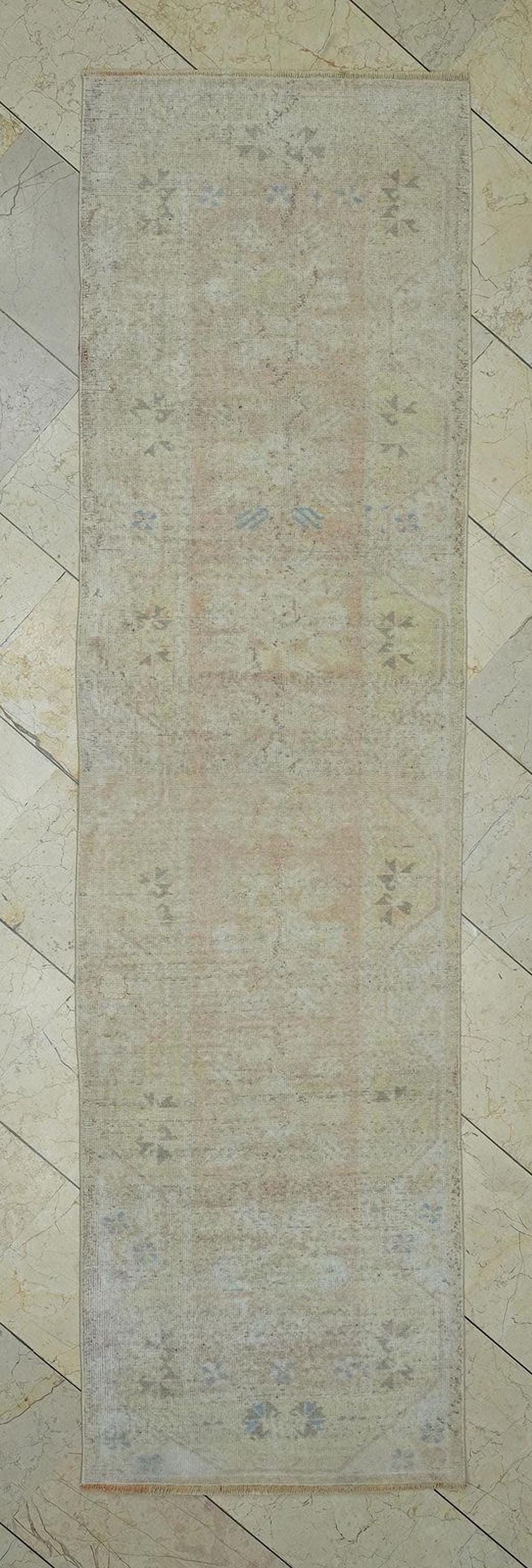 Vintage Oushak Rug Runner: 2.5"x9.2' Pastel Wool Carpet
