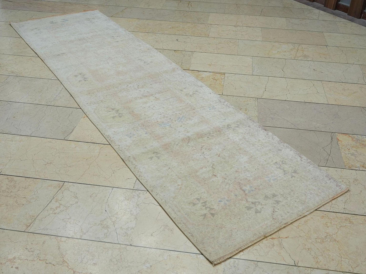Vintage Oushak Rug Runner: 2.5"x9.2' Pastel Wool Carpet