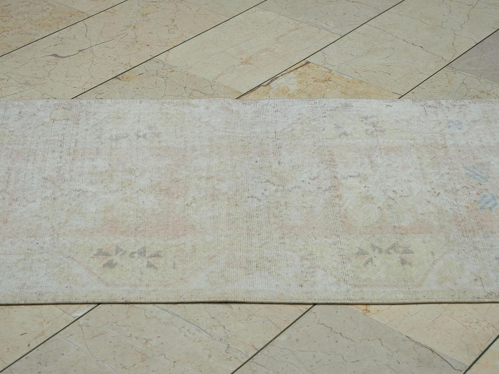 Vintage Oushak Rug Runner: 2.5"x9.2' Pastel Wool Carpet
