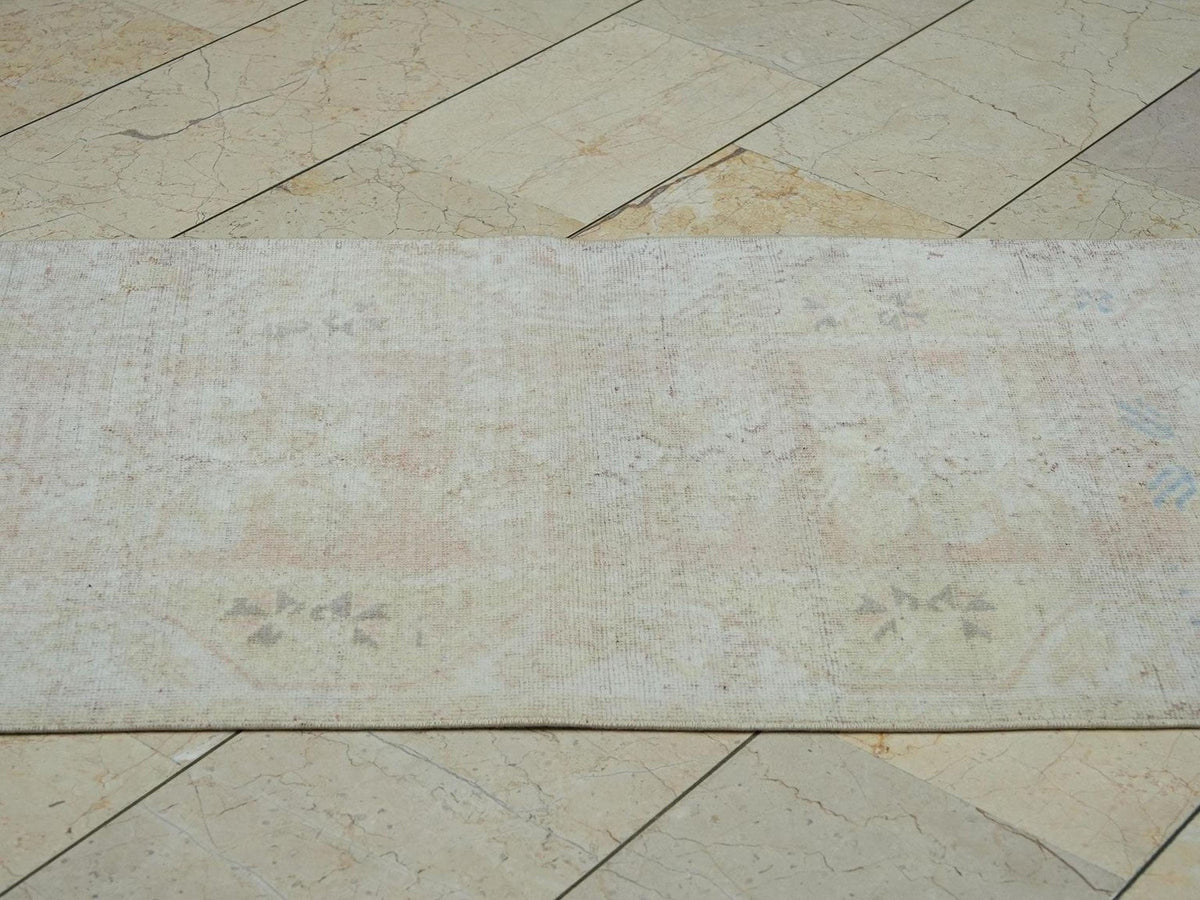 Vintage Oushak Rug Runner: 2.5"x9.2' Pastel Wool Carpet