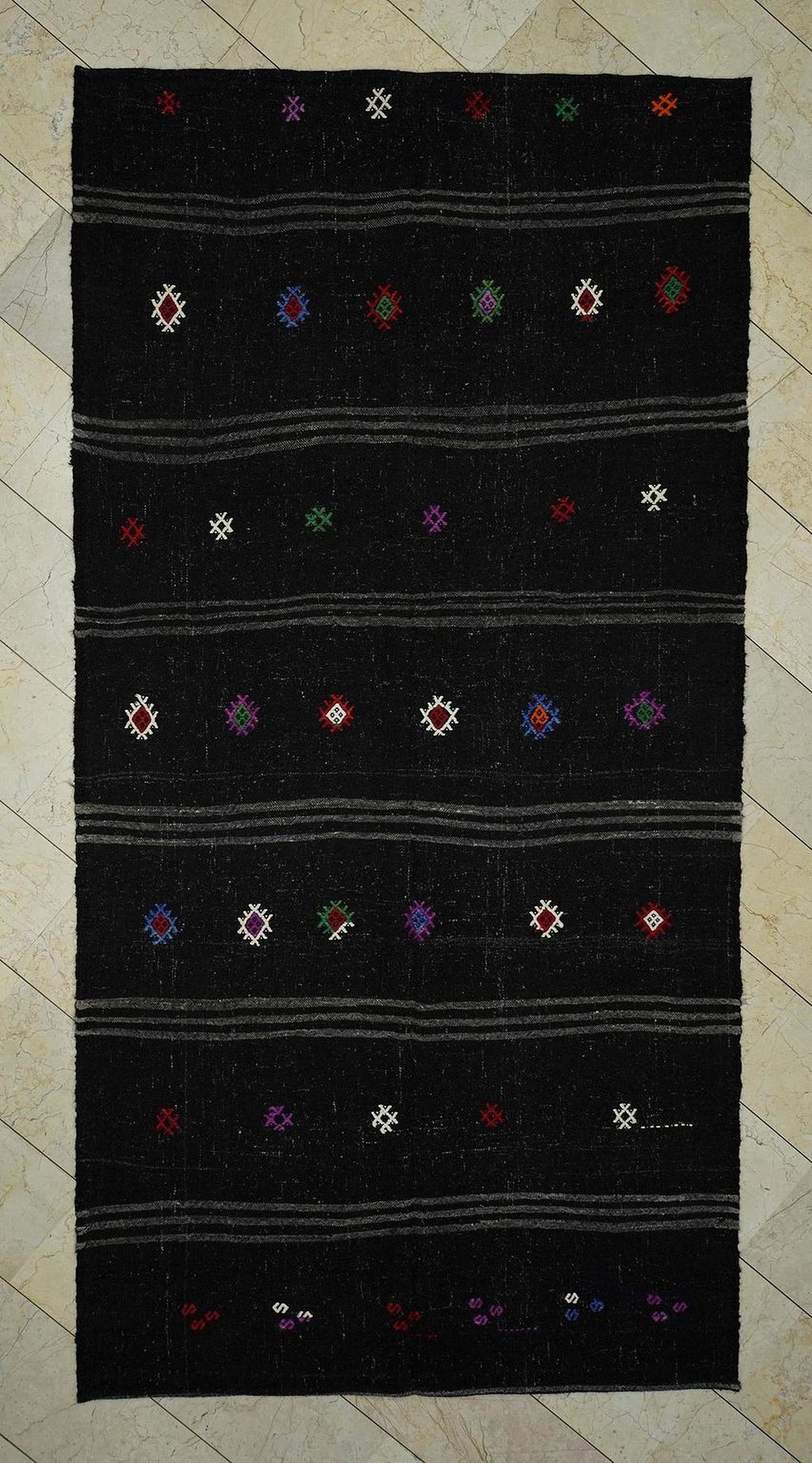 Goat Hair Kilim Rug: Striped Flat Weave, Dark Brown & Gray Rugs,5.5x10.9 ft