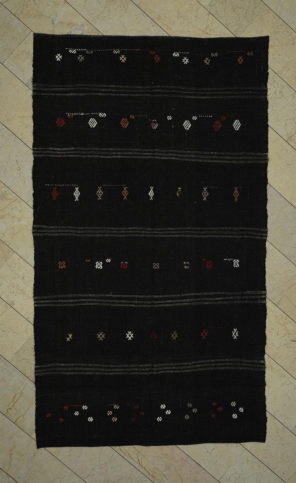 Dark Brown Goat Hair Kilim Rug: 5.3"x9.4" Vintage Turkish Rugs