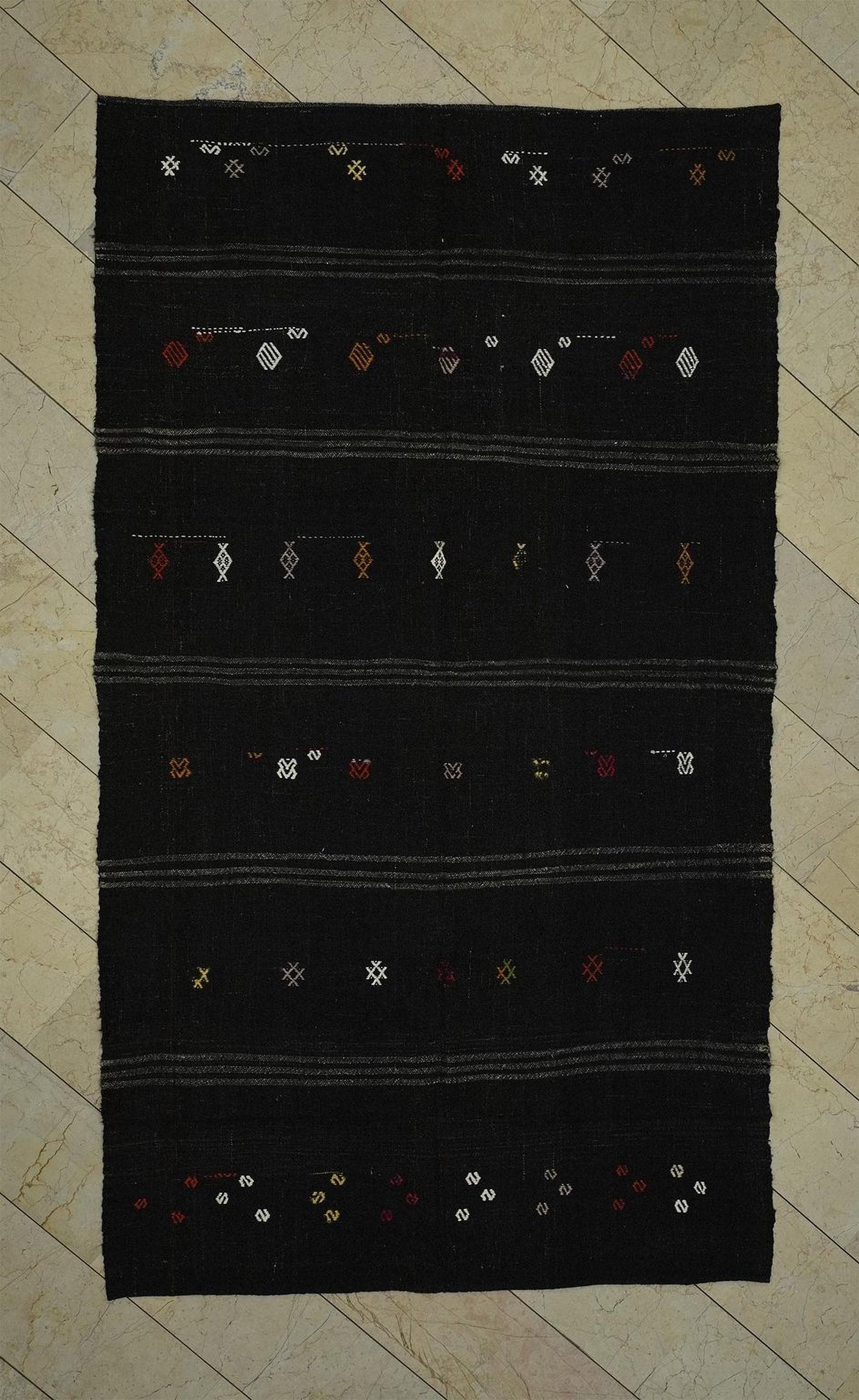 Dark Brown Goat Hair Kilim Rug: 5.3"x9.4" Vintage Turkish Rugs