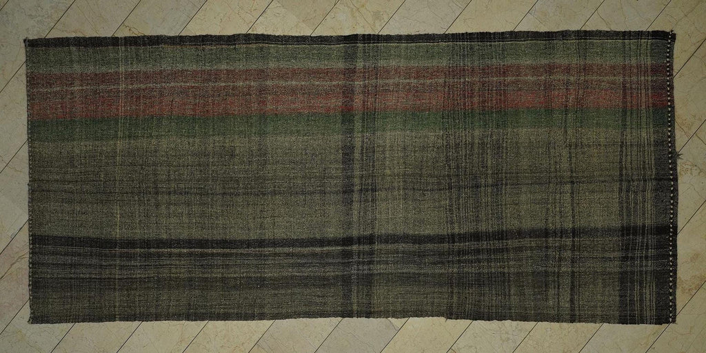 Long Goat Hair Kilim Rug: 5.6x12.8 ft, Gray Turkish Flat Woven Rugs