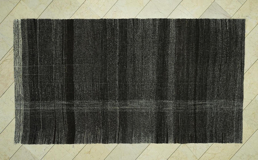 Vintage Turkish Goat Hair Kilim Rug: Dark Brown Flat Weave Rugs,5,2x9.6 Feet.