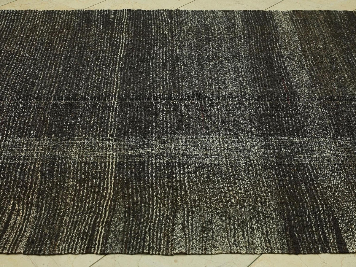 Vintage Turkish Goat Hair Kilim Rug: Dark Brown Flat Weave Rugs,5,2x9.6 Feet.