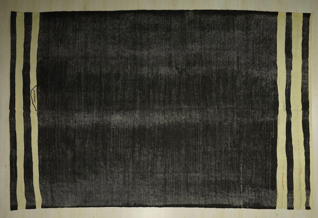 Vintage Brown Kilim Rug: 7.2"x11' Anatolian Goat Hair Rugs