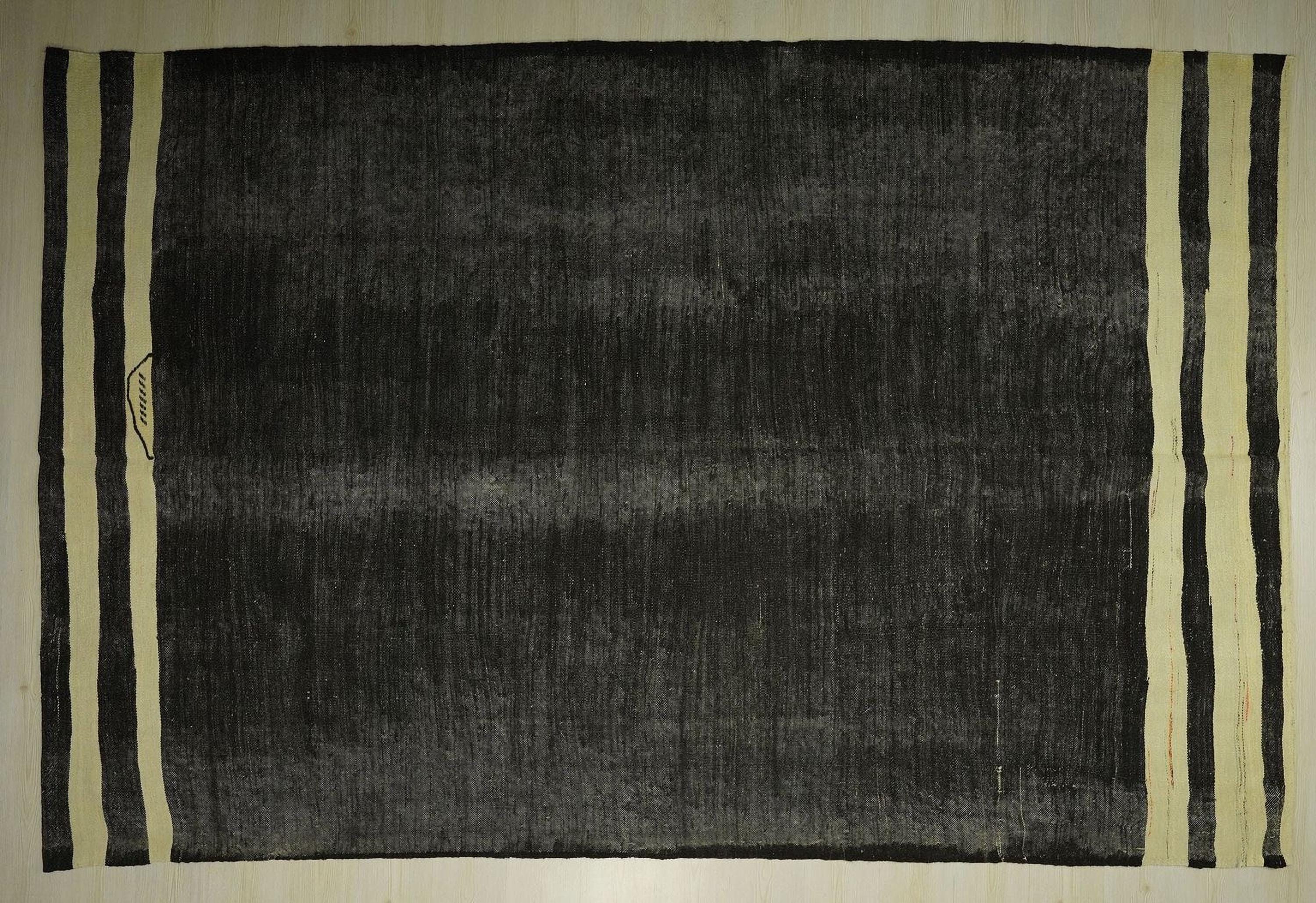 Vintage Brown Kilim Rug: 7.2"x11' Anatolian Goat Hair Rugs