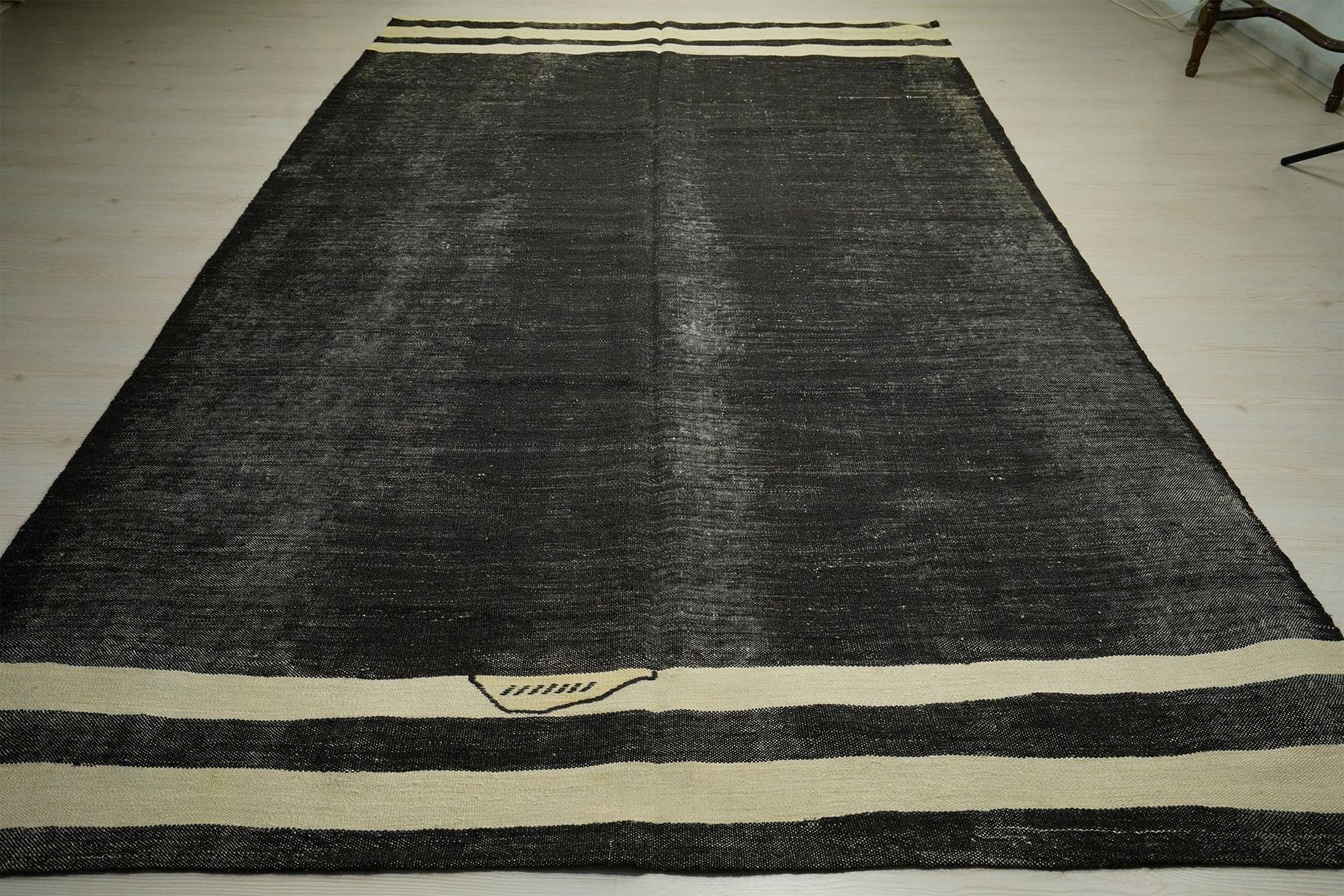Vintage Brown Kilim Rug: 7.2"x11' Anatolian Goat Hair Rugs