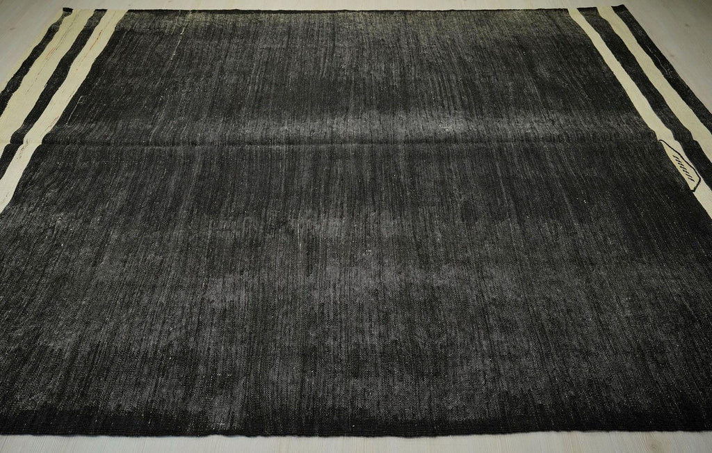 Vintage Brown Kilim Rug: 7.2"x11' Anatolian Goat Hair Rugs