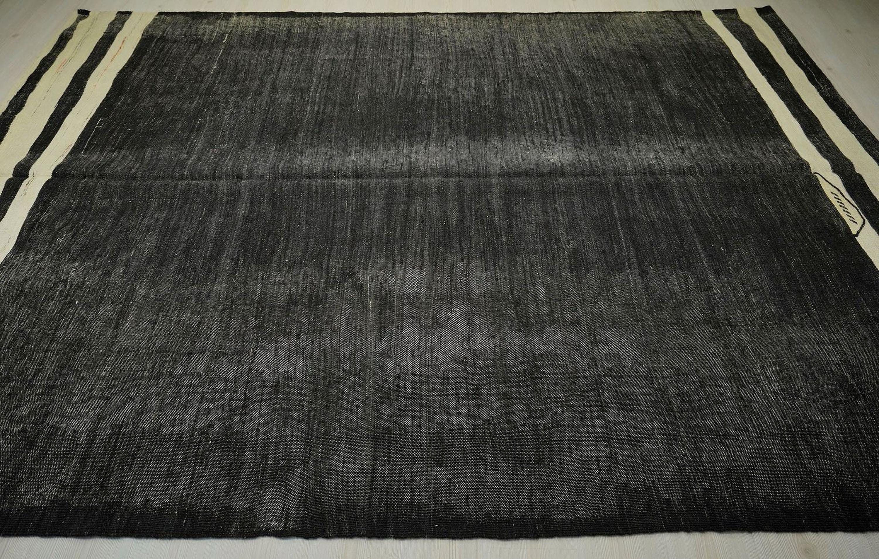 Vintage Brown Kilim Rug: 7.2"x11' Anatolian Goat Hair Rugs
