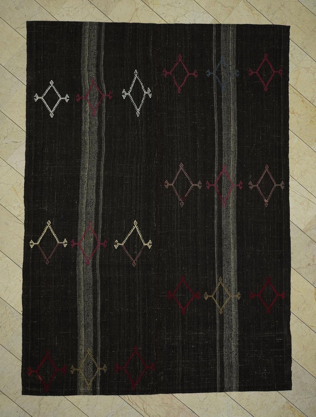Dark Brown Goat Hair Flat Woven Turkish Nomadic Rug,7.7x10.6 Ft Stripe Kilim Rugs