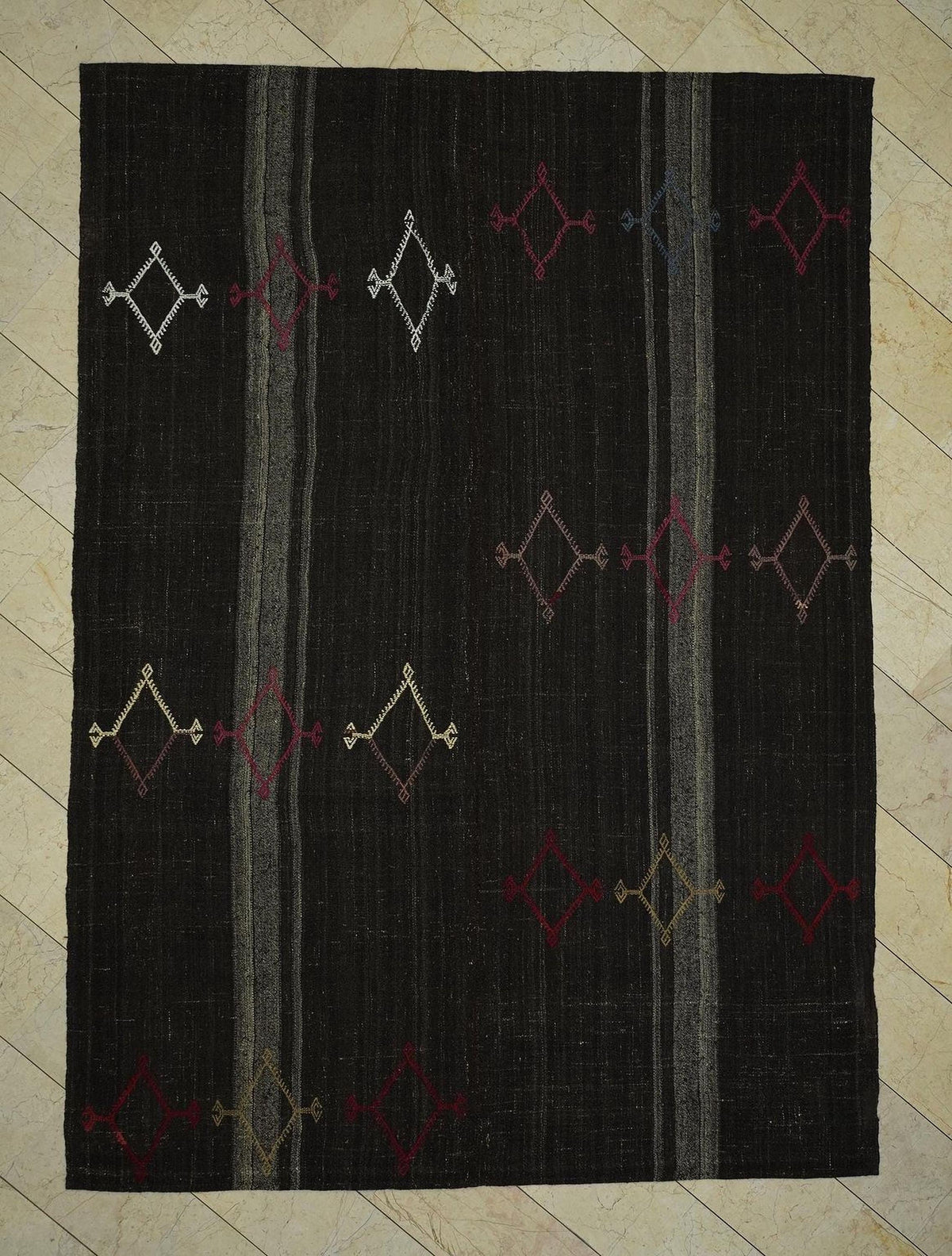 Dark Brown Goat Hair Flat Woven Turkish Nomadic Rug,7.7x10.6 Ft Stripe Kilim Rugs