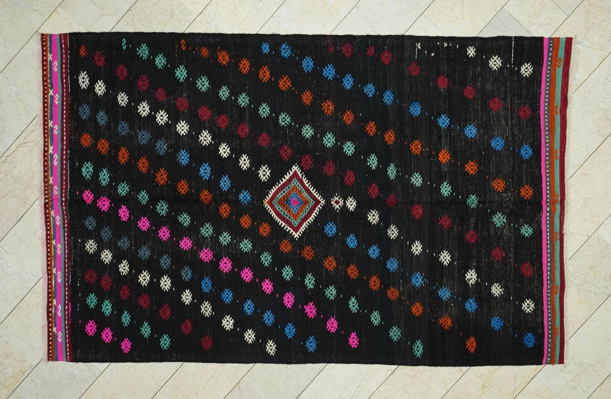 Embroidered Goat Hair Kilim Rug: 6"x9,5" Turkish Flat Weave, Handmade  Anatolian Rugs