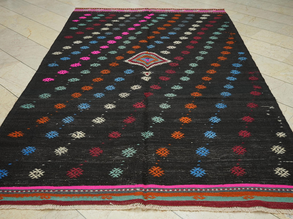 Embroidered Goat Hair Kilim Rug: 6"x9,5" Turkish Flat Weave, Handmade  Anatolian Rugs