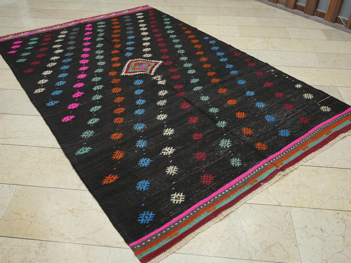 Embroidered Goat Hair Kilim Rug: 6"x9,5" Turkish Flat Weave, Handmade  Anatolian Rugs