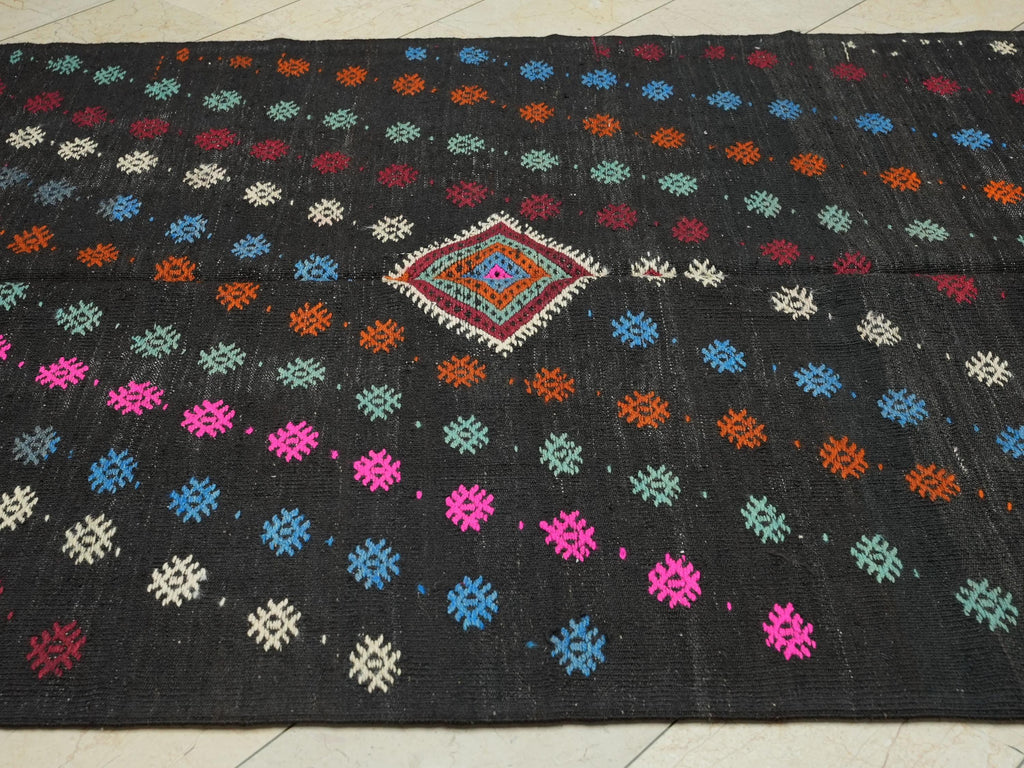 Embroidered Goat Hair Kilim Rug: 6"x9,5" Turkish Flat Weave, Handmade  Anatolian Rugs