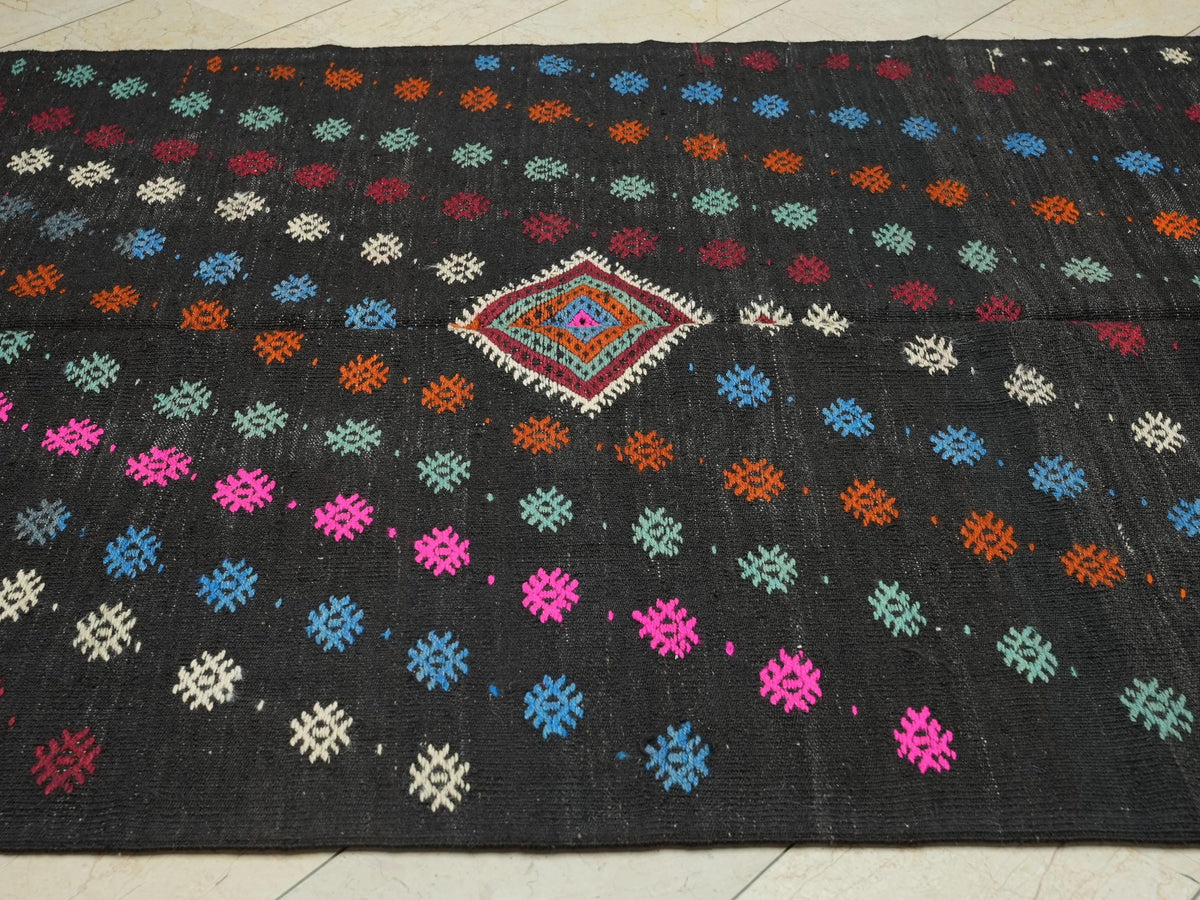 Embroidered Goat Hair Kilim Rug: 6"x9,5" Turkish Flat Weave, Handmade  Anatolian Rugs