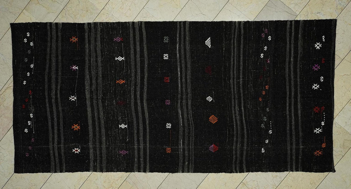 Goat Hair Rug Flat-Weave Kilim ,4.9x10.3 Ft,Striped Design Nomadic Rugs