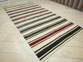 Vintage Striped Kilim Rug: Turkish Flat Weave, Mid-Century Modern Natural Rugs, 6x12 ft.