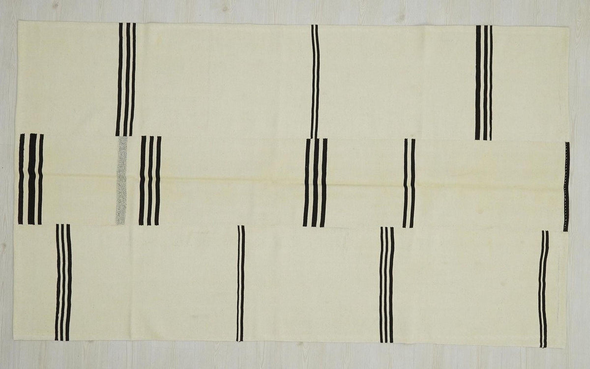 5x8 Minimalist Home Style Wool Kilim Rug:  Broken Stripe Turkish Flat Woven Modern Rugs.