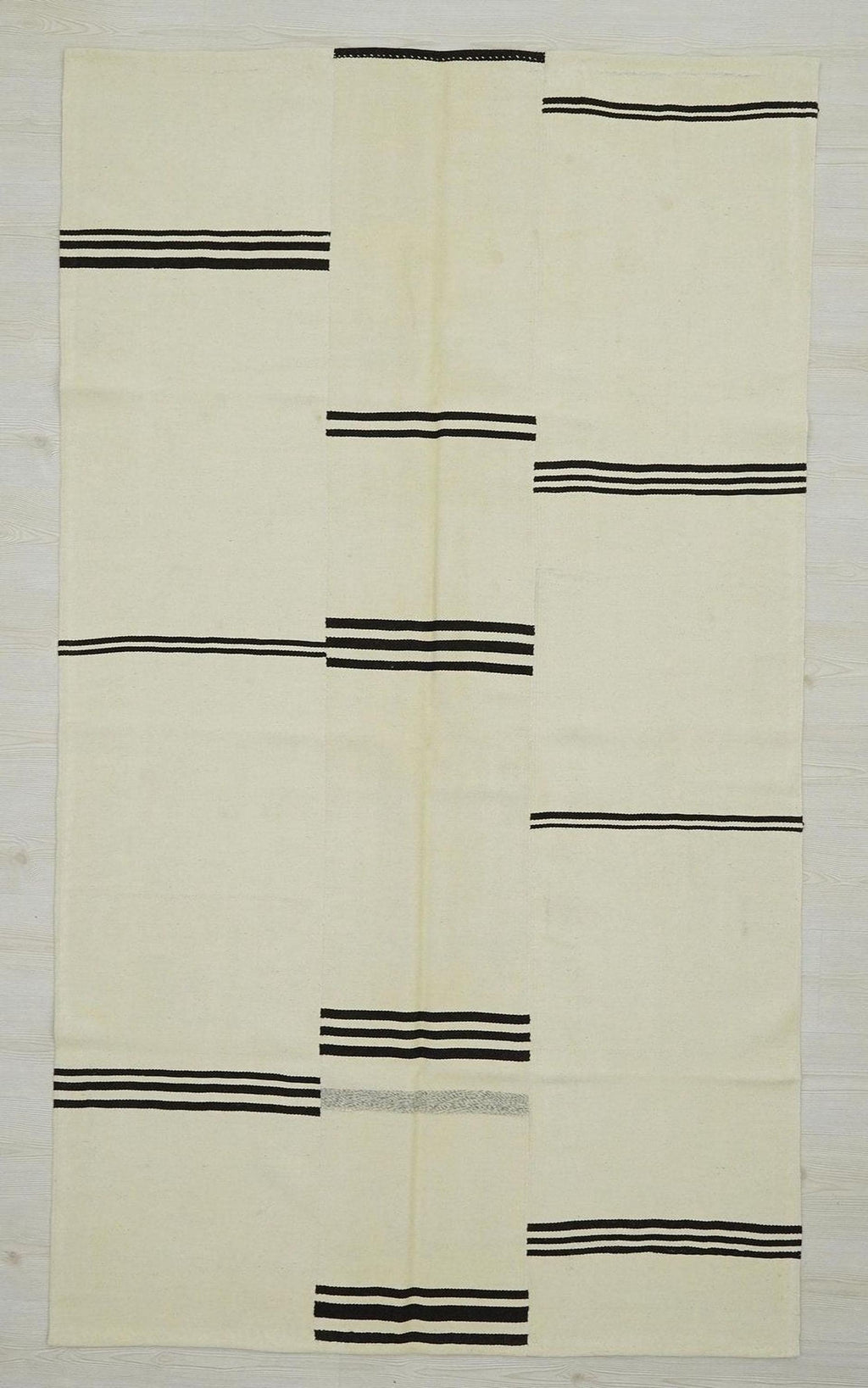 5x8 Minimalist Home Style Wool Kilim Rug:  Broken Stripe Turkish Flat Woven Modern Rugs.