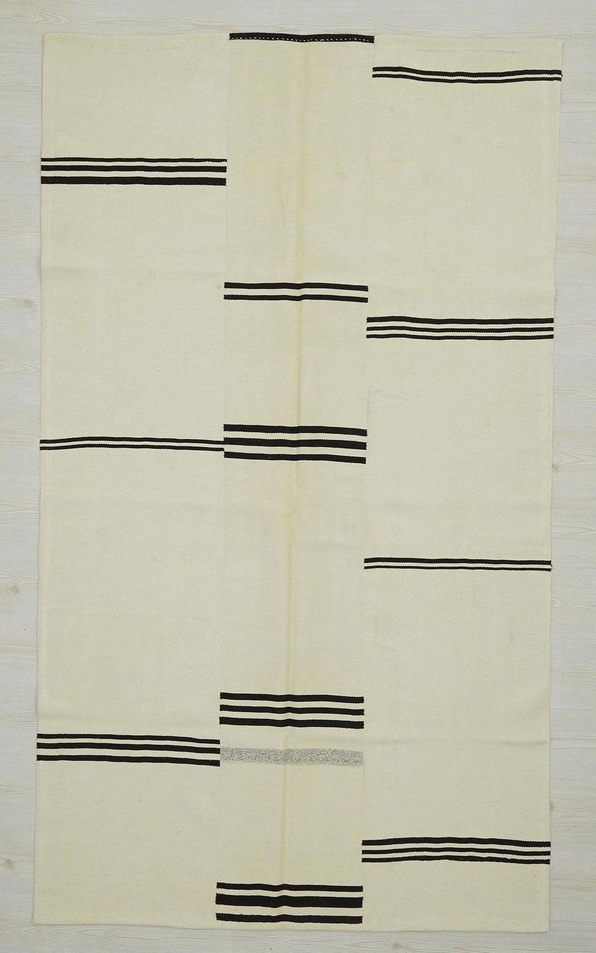 5x8 Minimalist Home Style Wool Kilim Rug:  Broken Stripe Turkish Flat Woven Modern Rugs.