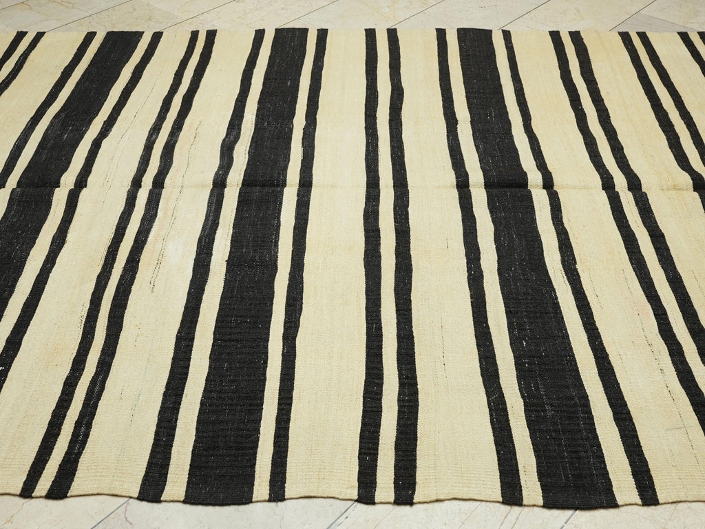 Large Old Turkish Kilim Rug: Minimalist Home Style Decor Stripe Rugs 6,5x14 Feet.