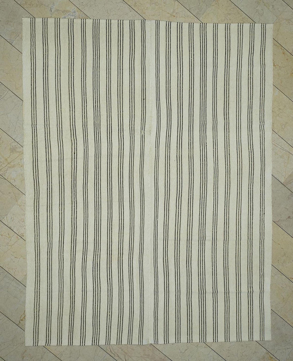 Turkish Striped Kilim Rug: 7x9 Natural Wool Rugs.