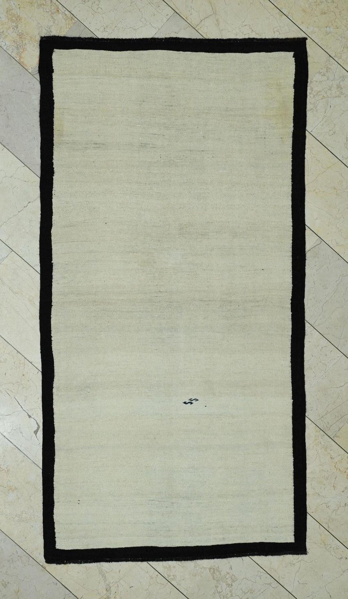 Vintage Cream Kilim Rug: 3.7"x7.2" Hand Woven Turkish Wool Rugs
