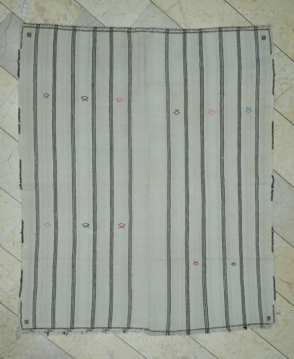 Minimalist Decor Wool Flat Weave Striped Kilim Rug:5.3x6.6 Feet,Turkish Area Rugs