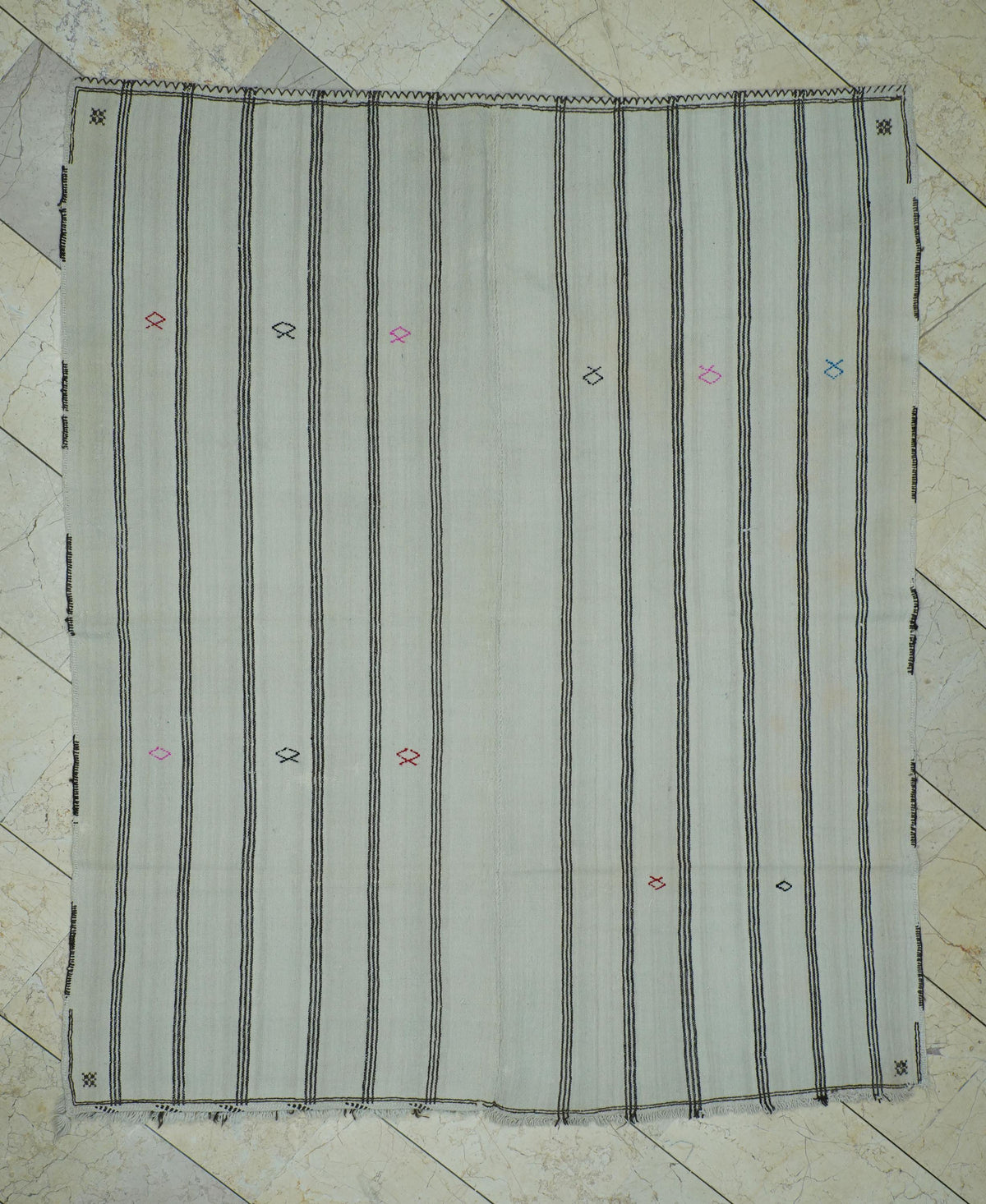 Minimalist Decor Wool Flat Weave Striped Kilim Rug:5.3x6.6 Feet,Turkish Area Rugs