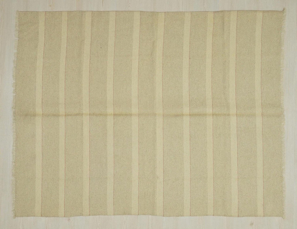 Striped Wool Kilim Rug: Small Bohemian Flat Weave Rugs, 5.2x6.8 ft.