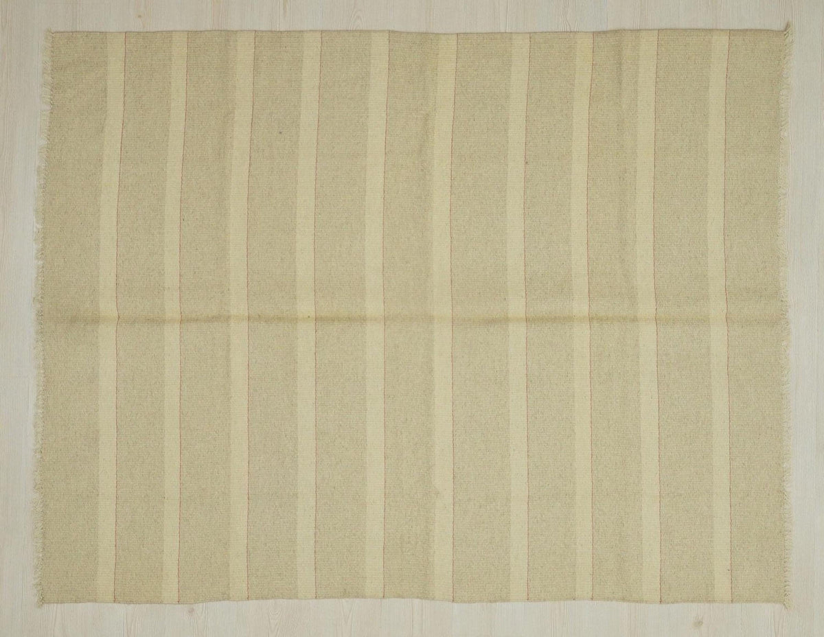 Striped Wool Kilim Rug: Small Bohemian Flat Weave Rugs, 5.2x6.8 ft.