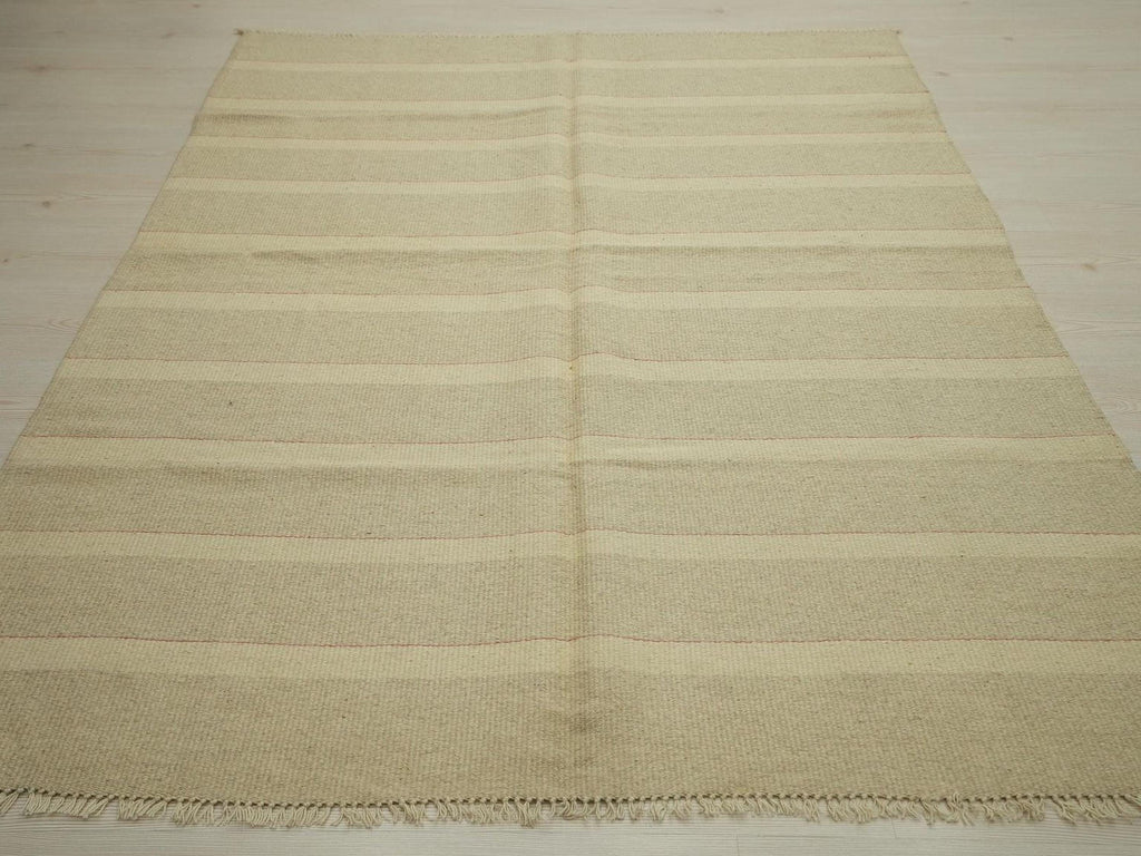 Striped Wool Kilim Rug: Small Bohemian Flat Weave Rugs, 5.2x6.8 ft.