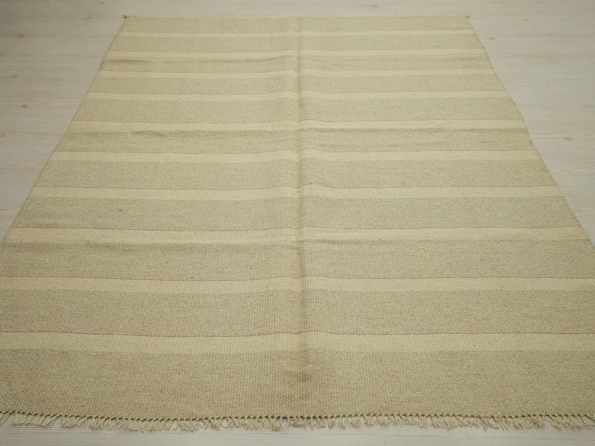 Striped Wool Kilim Rug: Small Bohemian Flat Weave Rugs, 5.2x6.8 ft.