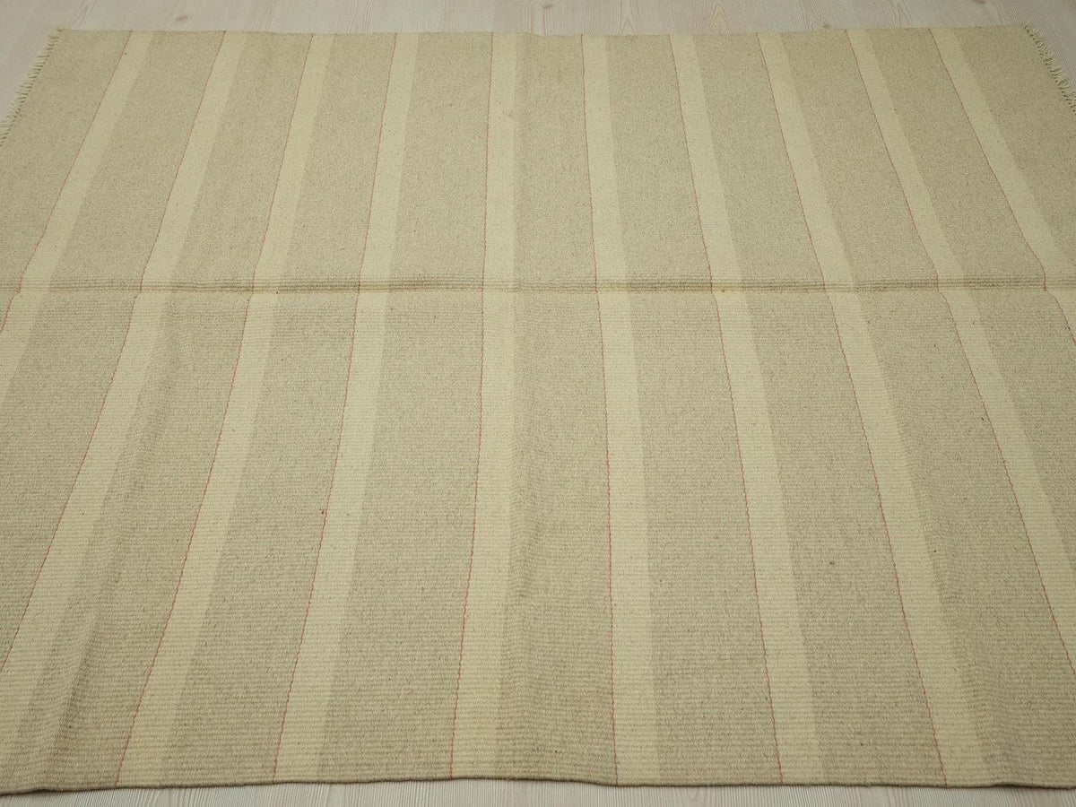 Striped Wool Kilim Rug: Small Bohemian Flat Weave Rugs, 5.2x6.8 ft.
