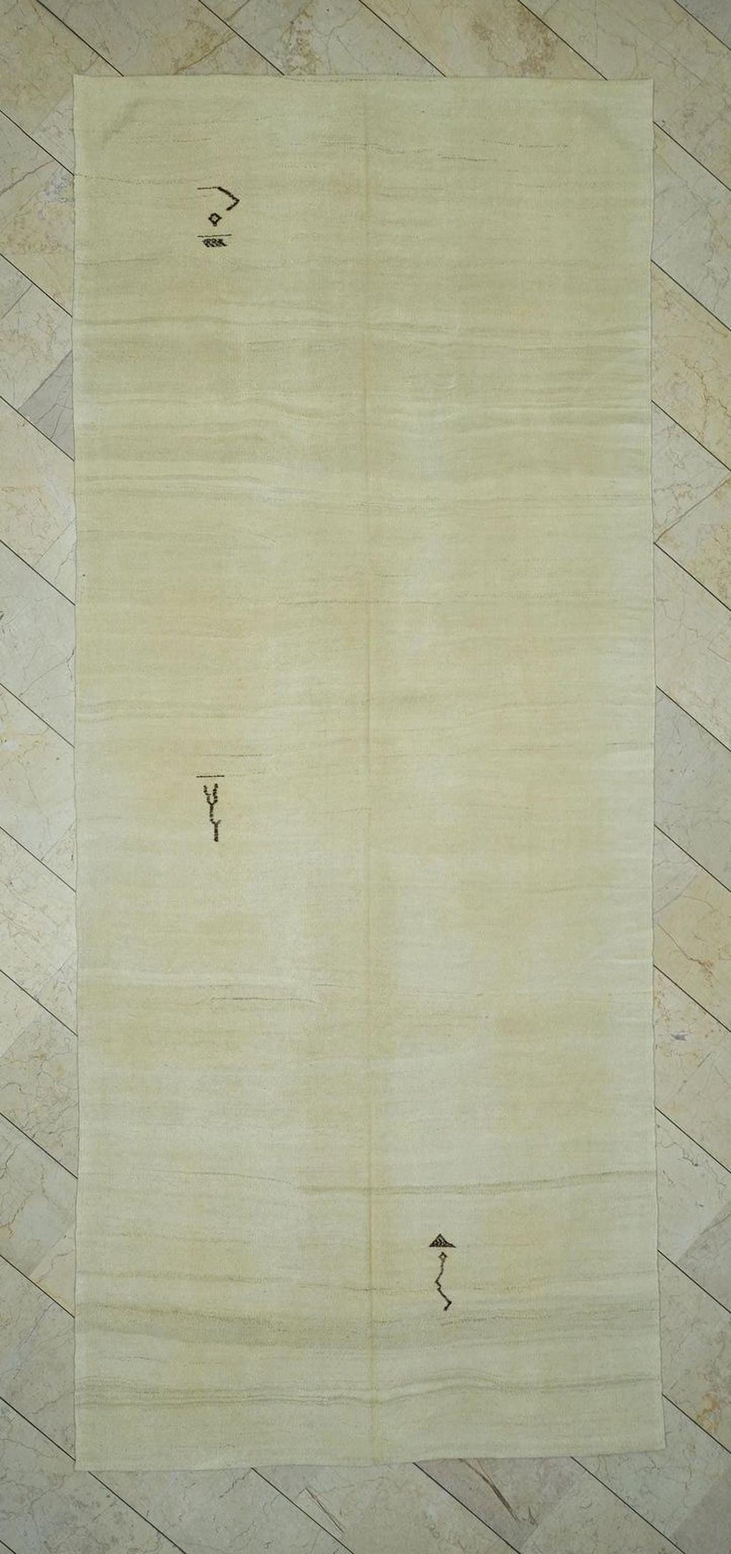 Handmade Cream Wool Kilim Rug: Vintage Tribal Flat Weave Neutral Rugs, 5,4x13 ft.