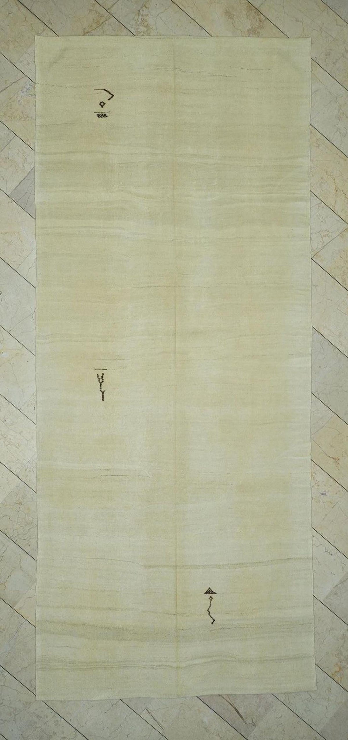 Handmade Cream Wool Kilim Rug: Vintage Tribal Flat Weave Neutral Rugs, 5,4x13 ft.