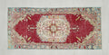 Small Antique Oushak Rug: 3"x6,7" Red & Blue Turkish Carpet Rugs