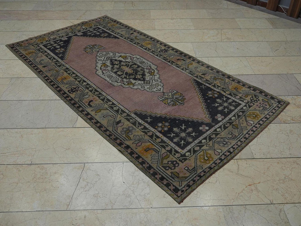 Handmade Wool Oushak Rug: 4x7.6 Feet,Vintage Turkish Area Rugs.