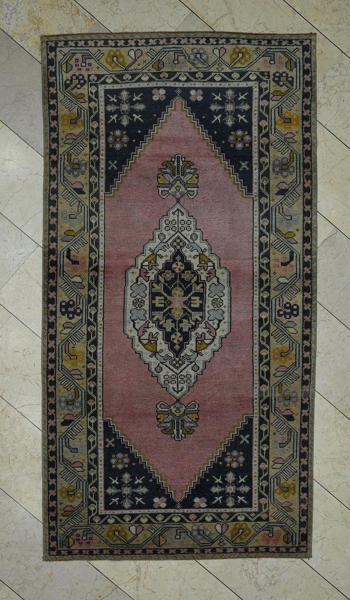 Handmade Wool Oushak Rug: 4x7.6 Feet,Vintage Turkish Area Rugs.