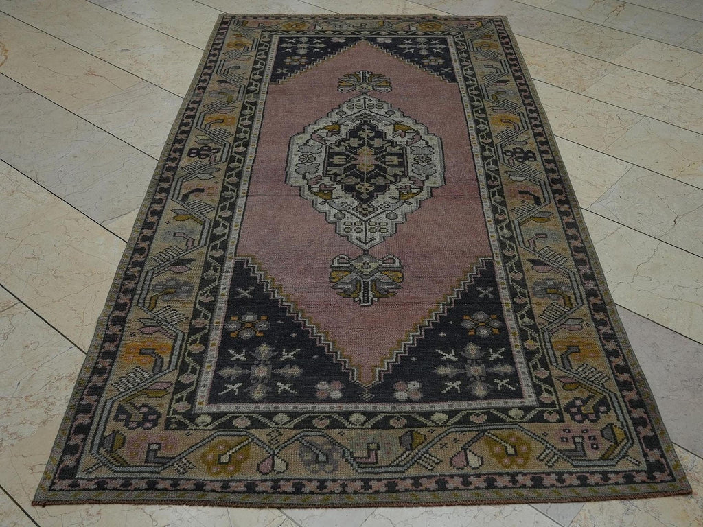 Handmade Wool Oushak Rug: 4x7.6 Feet,Vintage Turkish Area Rugs.