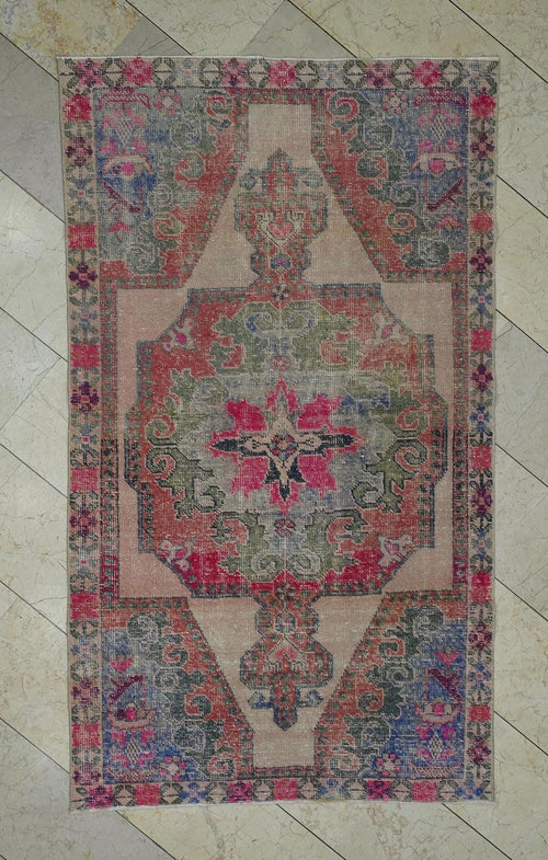 4x7 Vintage Pink Oushak Rug: Small Size Home Living Decor Turkish Wool Rugs.