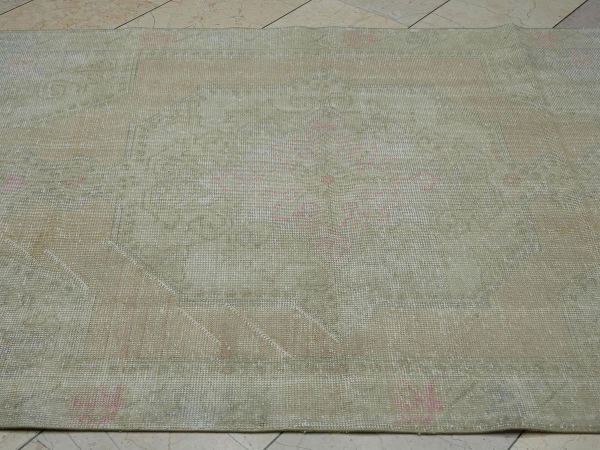 Muted Vintage Turkish Area Rug: 4.6x7.3 Feet,Farmhouse Decor,Handmade Carpet Rugs.