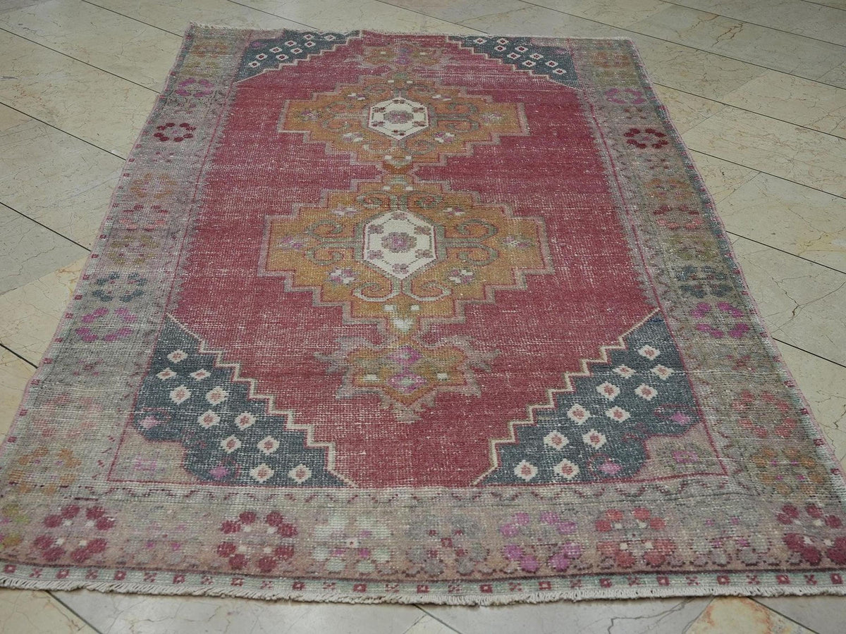 1960s Vintage Turkish Rug,4.2x7.1 Ft,Handmade Wool Oushak Carpet Rugs.