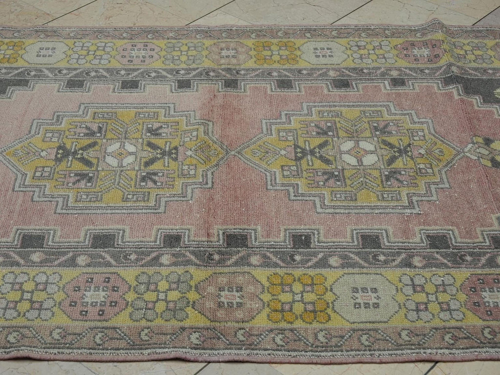 Salmon Pink Oushak Rug: Small Size Handmade Wool Turkish Rugs 4"x7.3" Feet.